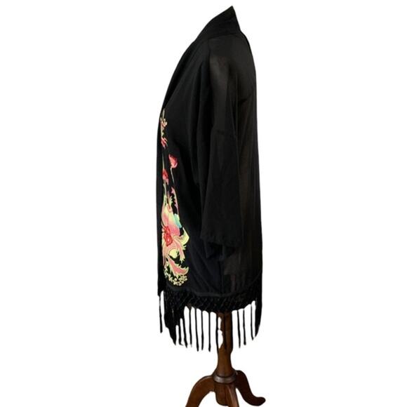 Forever 21 black duster. With fringe. Embroidered. Size medium. - Picture 4 of 6